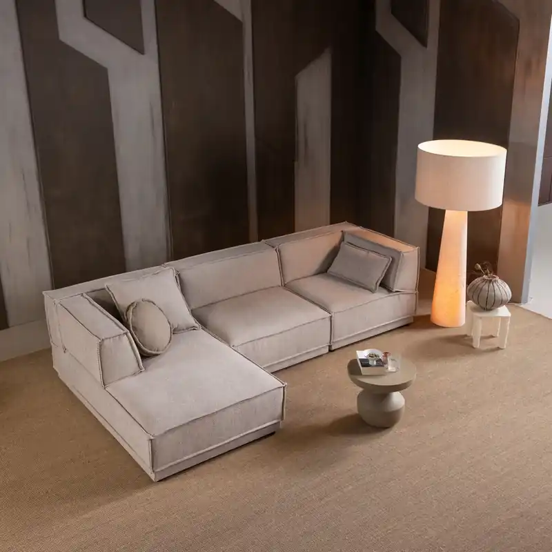 Ecksofa MANU Chenillestoff natur Longchair links Preis Gesenkt