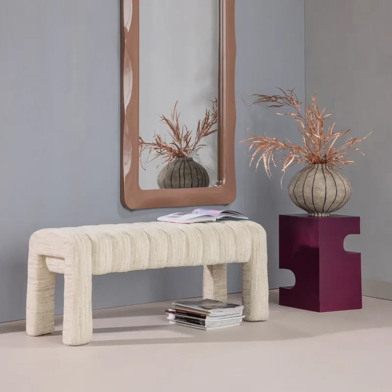 Günstig Esstischbank Polsterbank FREX 110 cm Bouclé-Stoff natur