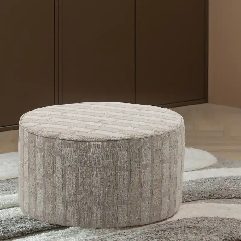 Hocker rund Ø 60 cm SARLI Chenille Rautenmuster natur beige Günstig