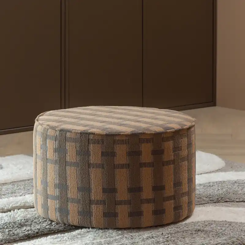 Garantierte Lieferung Hocker rund Ø 60 cm SARLI Chenille Rautenmuster braun rosa