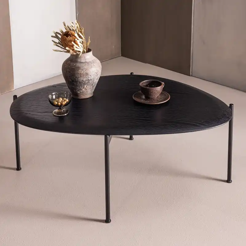 Sichere Zahlung Couchtisch KOTA 92 x 67 cm organisch MDF Furnier schwarz