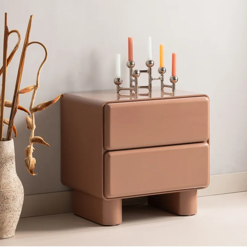 Letzte Chance Nachtschränkchen LUSTRA H 43 cm mit 2 Schubladen MDF altrosa