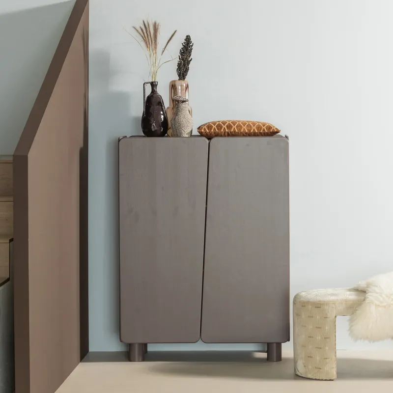 Schrank Aufbewahrungsschrank ROOT H 135 cm 2-türig Kiefer Massivholz truffle Braun Neuheit