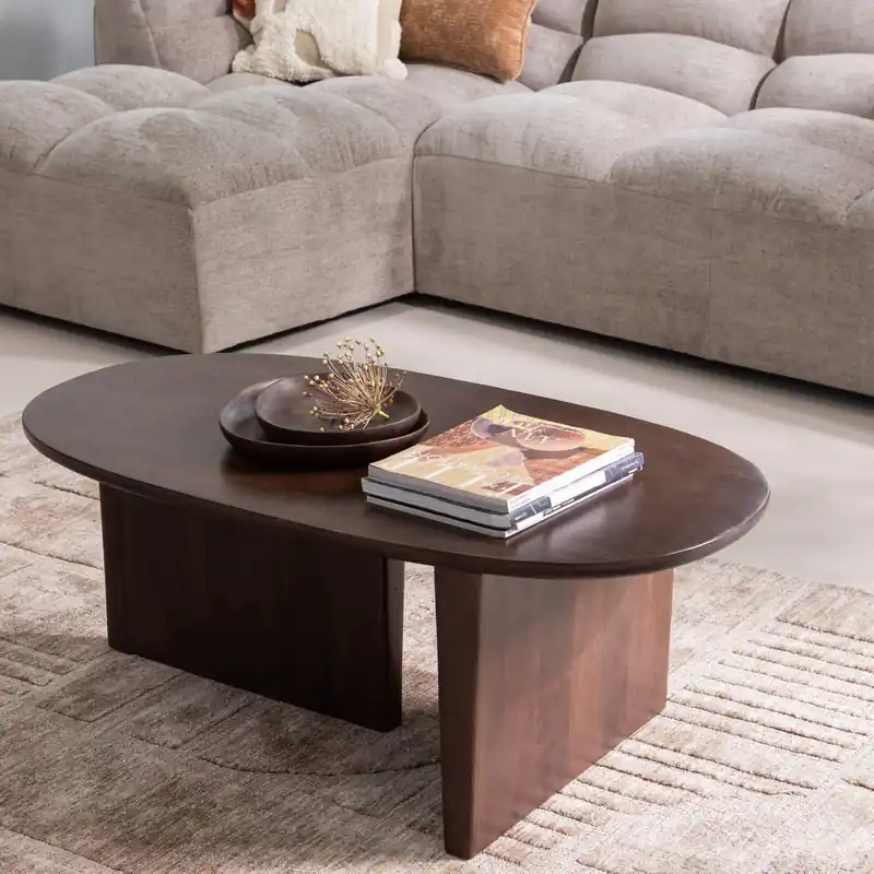 Zertifiziert Couchtisch Seam 110 x 60 cm oval Mangoholz wallnussbraun