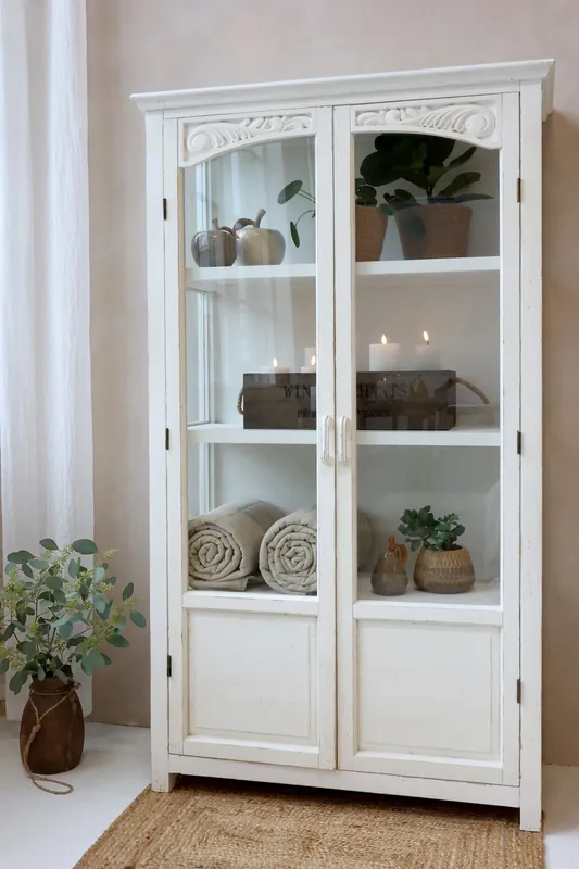 Solange Der Vorrat Reicht Vitrine Vitrinenschrank m. Glastüren antik creme