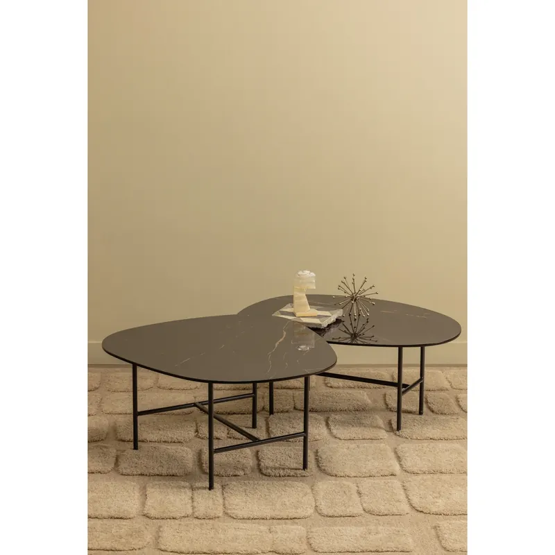Markenware Couchtisch VAJEN 70 x 70 cm Porzellan Metall schwarz