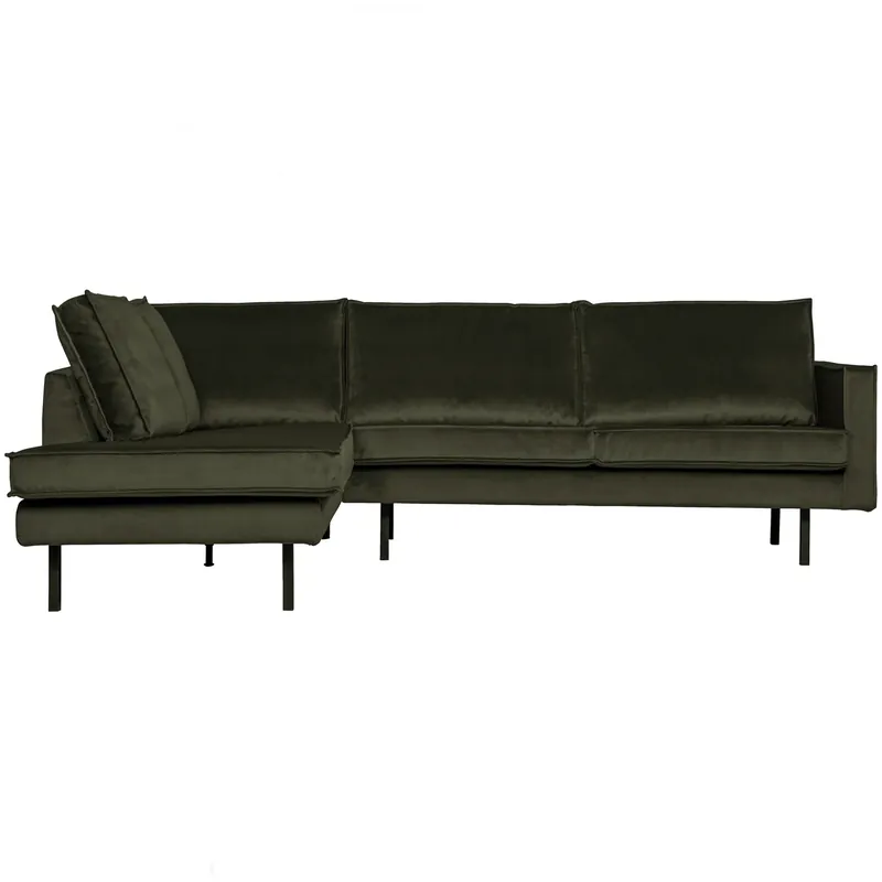 Zertifiziert Eckgarnitur Rodeo Samt dunkelgrün Couch Sofa Ecksofa Longchair links
