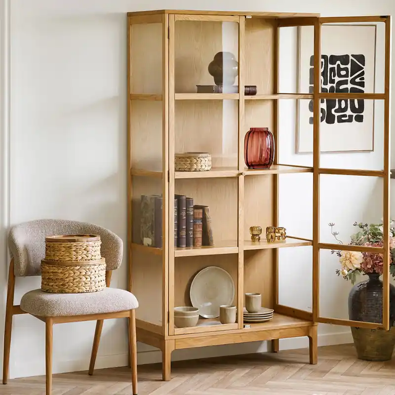 Aktuell Schrank Vitrine Lamora mit 2 Tür H 180 cm aus Eichenholz