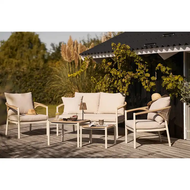 Highlight Garten Lounge Garnitur LABELA 5 tlg. 2er Tischset Bank 2 Gartensessel