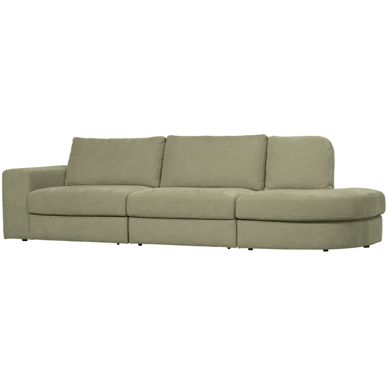 Geprüft 2,5 Sitzer Sofa FAMILY Webstoff grün mit Rundung rechts