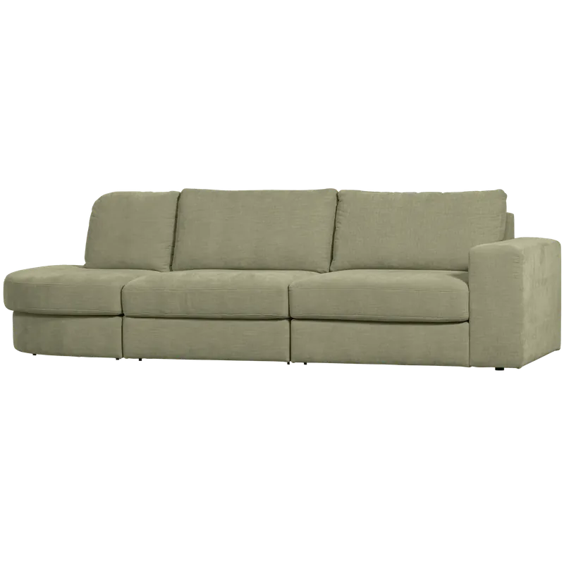 Neuheit 2,5 Sitzer Sofa FAMILY Webstoff grün mit Rundung links