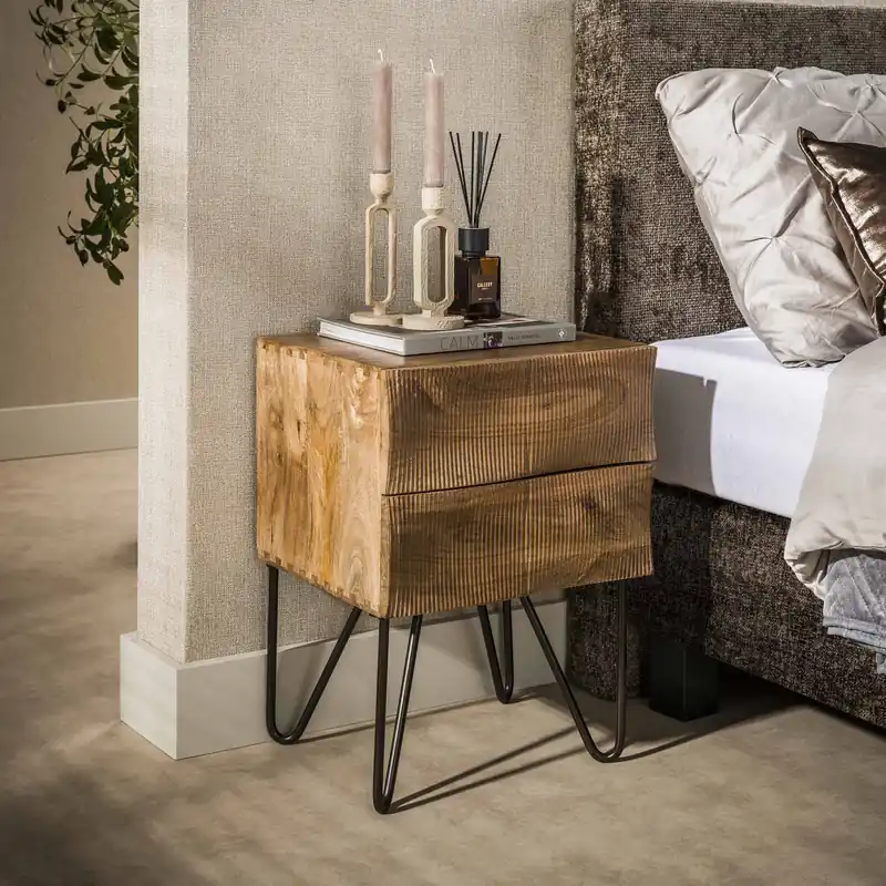 Sonderaktion Nachttisch 2 Schubladen ATLANTIK H 56 cm Mango Massivholz sandfarben
