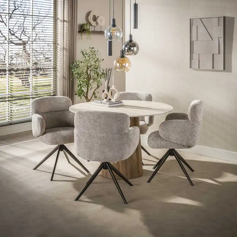 Esstisch VERONA rund 120 cm Keramikplatte Travertinoptik Zertifiziert