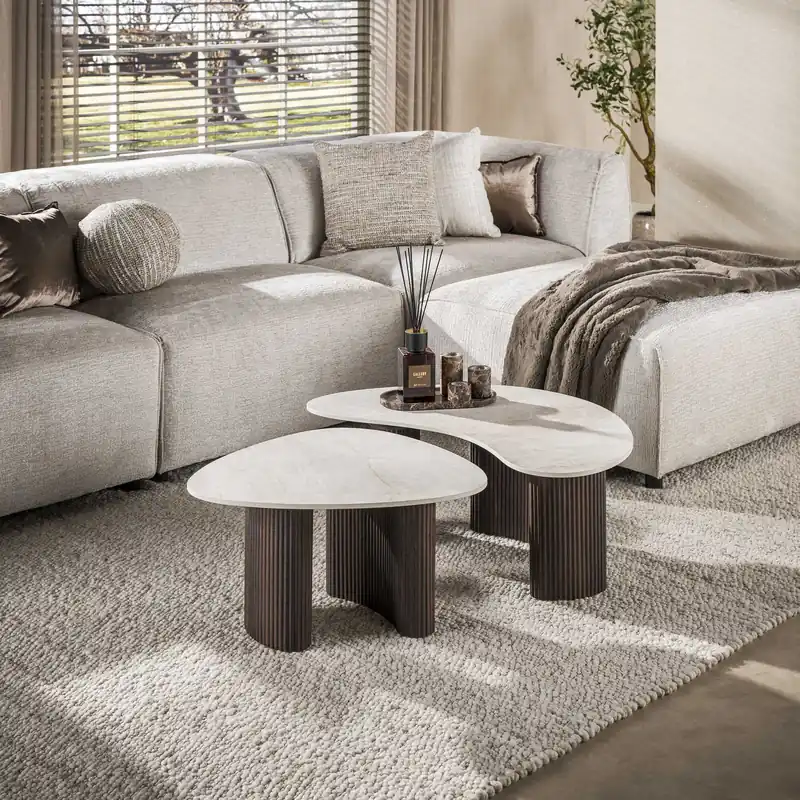 2er Set Couchtisch JANAI organisch 3D-Keramik Taj-Mahal-Optik Beliebt