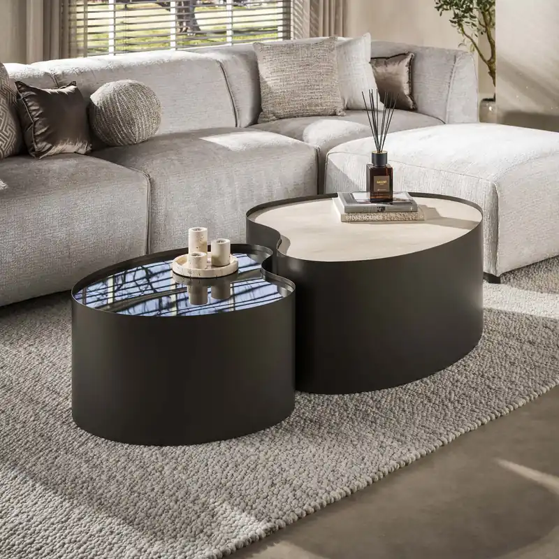 Kracherpreis 2er Set Couchtisch STEEL organische Form bronze