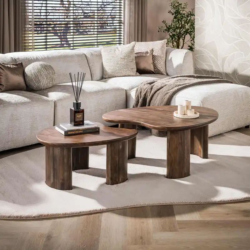 2´er Set Couchtisch SANO organisch geformt Akazie braun Letzte Chance