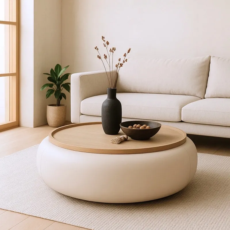 Aktuell DÁJE Interieur Couchtisch MOVANI Beige Rund mit Stauraum Ø 102 cm