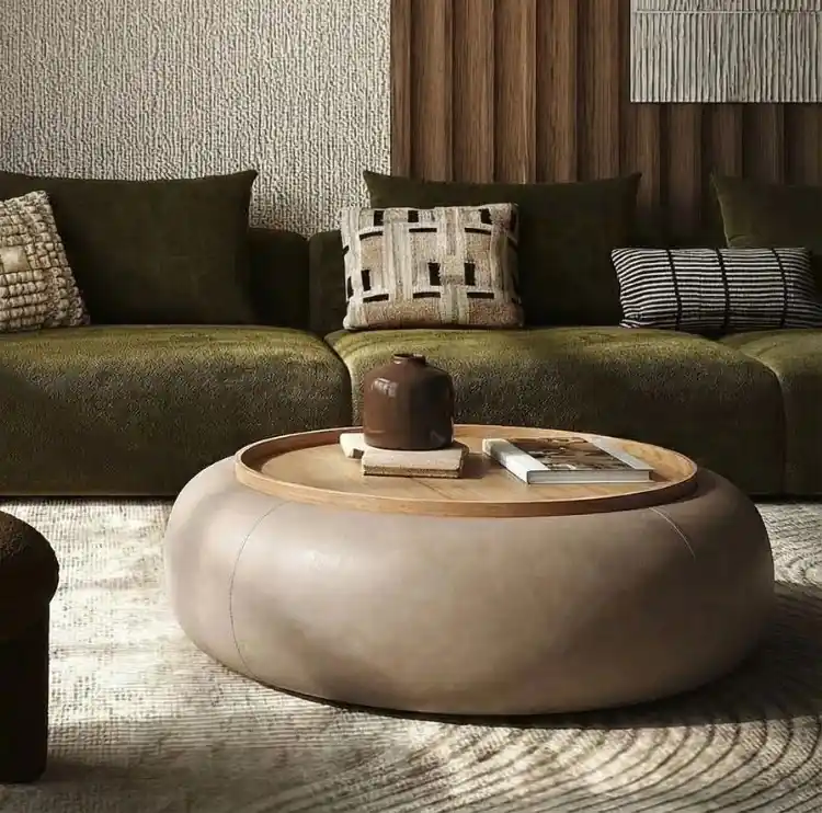 Zertifiziert Couchtisch MOVANI Taupe Natur Rund mit Stauraum Ø 102 cm