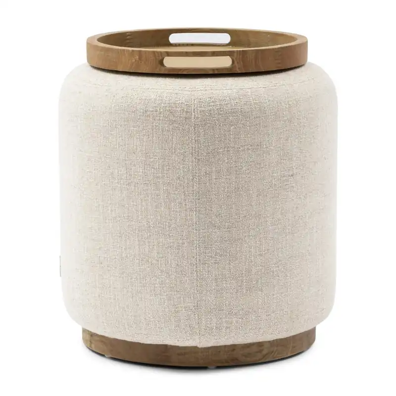 Super-Preis Rivièra Maison Pouf Babylon mit Tablett Small Weiß/Natur
