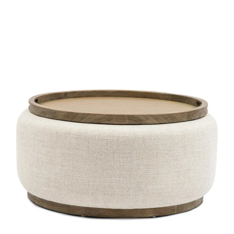 Rivièra Maison Pouf Babylon mit Tablett Large Weiß/Natur Neu Im Sortiment