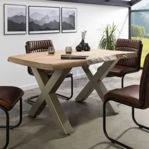 Schnäppchen Baumtisch Mango 140x90x77 beige lackiert / X-Beine silber matt FREEFORM 5