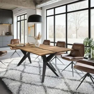 Esstisch Mango 220x100x76 natur lackiert / Epoxid schwarz, Sterngestell anthrazit glänzend EPOXY Neu Im Sortiment