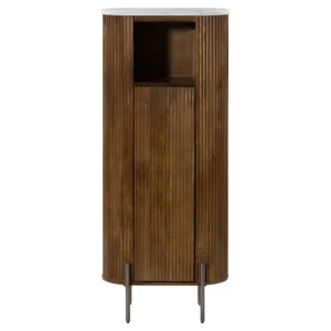 Badschrank Mango 55x30x130 braun lackiert / Marmor weiß BARCELONA #254 Finale Aktion