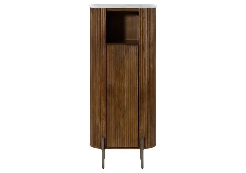 Badschrank Mango 55x30x130 braun lackiert / Marmor weiß BARCELONA #254 Finale Aktion