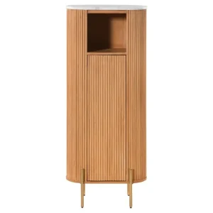 Badschrank Mango 55x30x130 natur lackiert / Marmor weiß BARCELONA #554 Ausverkauf