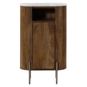 Badschrank Mango 55x30x90 braun lackiert / Marmor weiß BARCELONA #255 Preisknaller