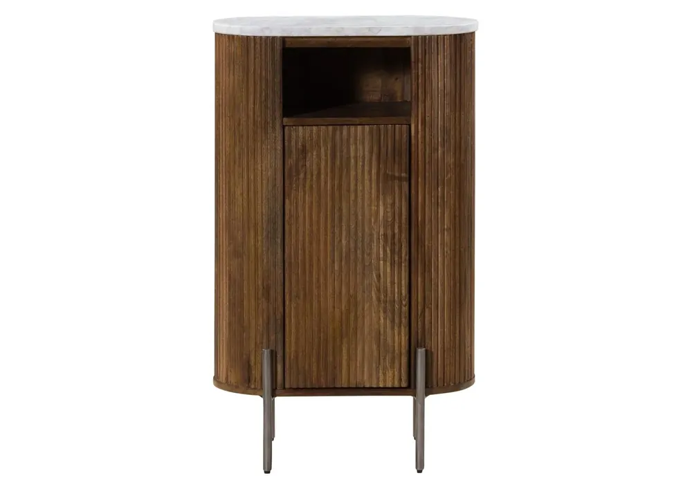 Badschrank Mango 55x30x90 braun lackiert / Marmor weiß BARCELONA #255 Preisknaller
