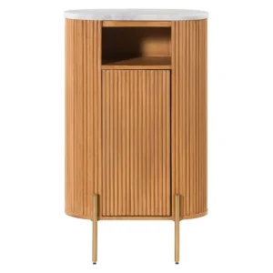 Begrenztes Angebot Badschrank Mango 55x30x90 natur lackiert / Marmor weiß BARCELONA #555