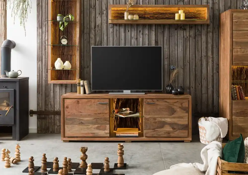 Neu TV-Board Akazie 175x40x63 natur lackiert BARK #111