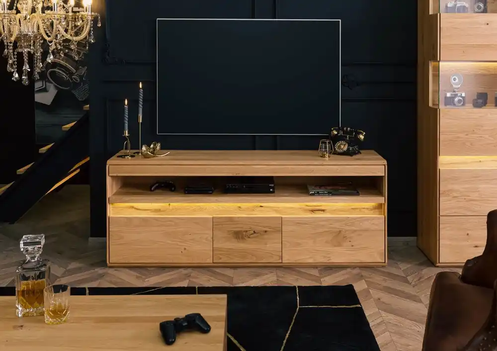 Direktkauf TV-Board Wildeiche inkl. LED 165x43,5x63 natur geölt CARDIFF #140