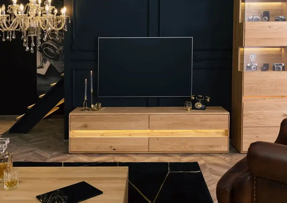 TV-Board Wildeiche inkl. LED 184x43,5x47,5 natur geölt CARDIFF #141 Günstig