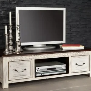 Must-Have TV-Board Mango / Akazie 135x60x40 weiß gewachst CASTLE-ANTIK #237