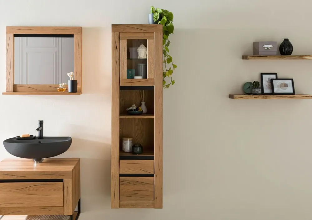 Highlight Badschrank Wildeiche / Zerreiche 44x35x159 natur geölt MONTREUX #58