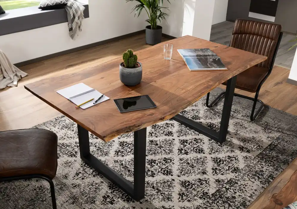 Sichere Zahlung Baumtisch Akazie 120x90x76 natur Beine anthrazit matt FREEFORM 3