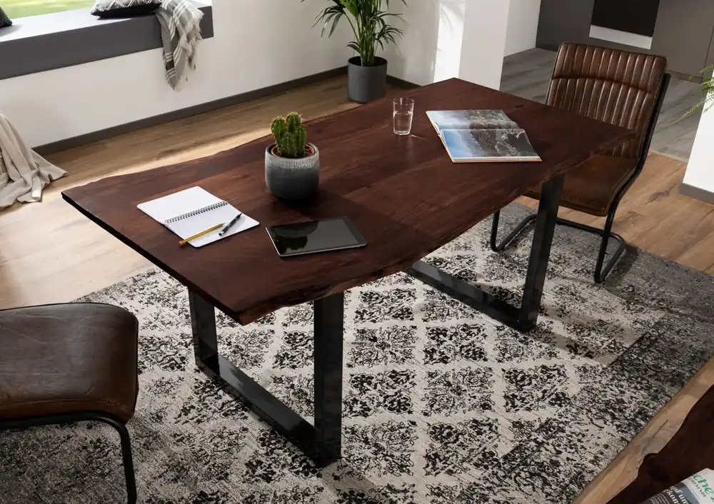 Günstig Baumtisch Akazie 140x90x76 braun Beine anthrazit glänzend FREEFORM 3