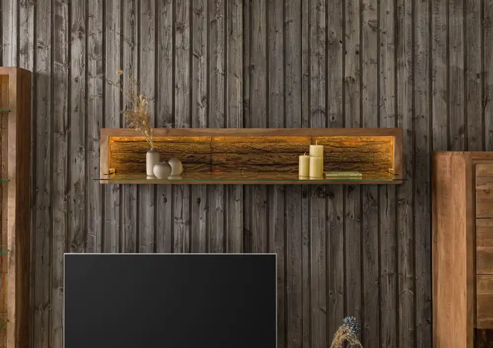 Wandregal Akazie 145x30x27 natur lackiert BARK #105 Ausverkauf
