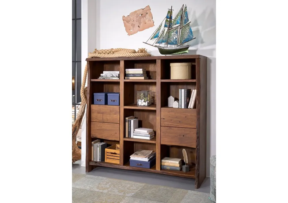 Günstig Bücherregal Akazie 142x45x147 braun lackiert PURE ACACIA #212