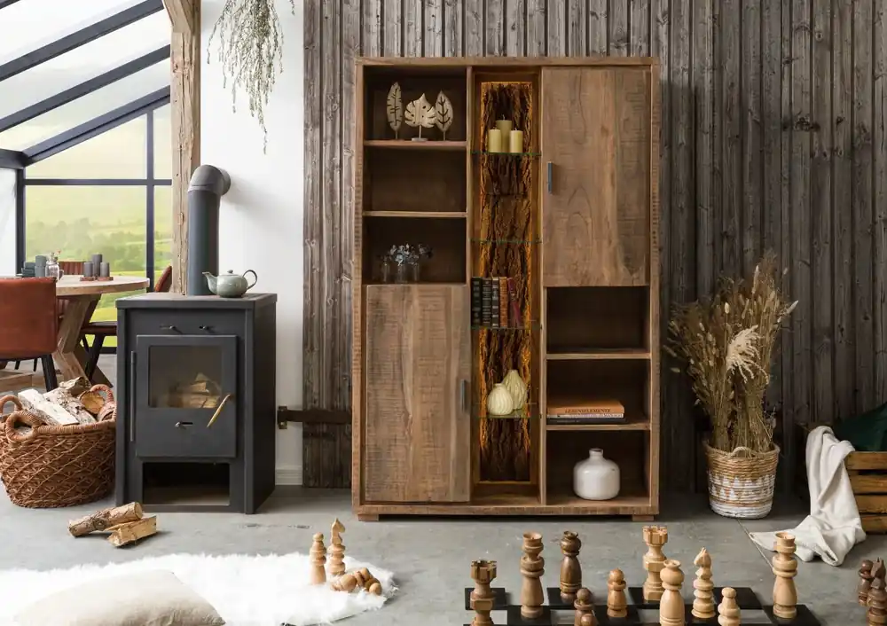 Schrank Akazie 118x40x180 natur lackiert BARK #101 Angebot