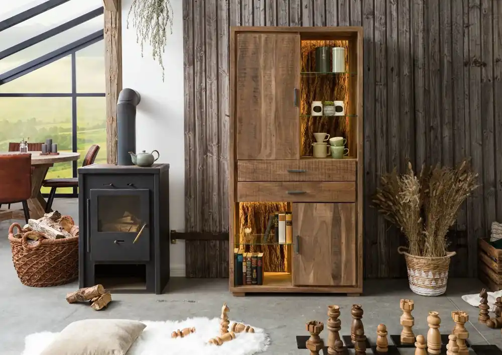 Markenprodukt Schrank Akazie 88x40x180 natur lackiert BARK #103