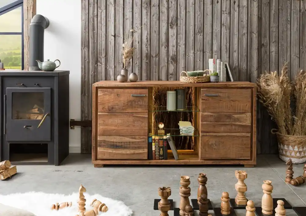 Sideboard Akazie 145x40x78 natur lackiert BARK #100 Neu Im Sortiment