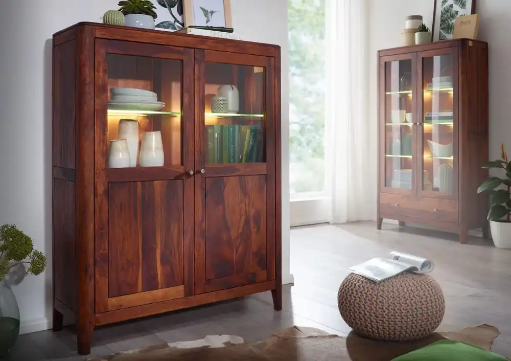 Günstig Highboard Sheesham 110x40x140 walnuss geölt BROOKLYN #25