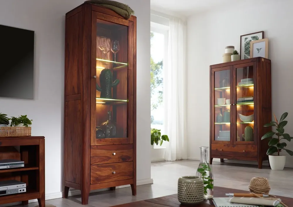Vitrine Sheesham 60x40x178 walnuss geölt BROOKLYN #26 Wochenendangebot