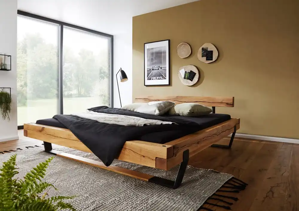 Balkenbett 160x200 Wildeiche natur geölt OSLO #160 Top-Preis