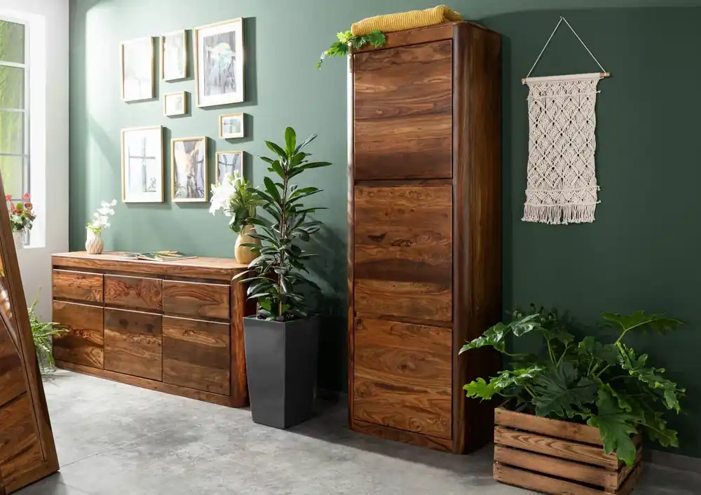 Billig Dielenschrank Sheesham 70x37x200 walnuss gewachst TORONTO #236