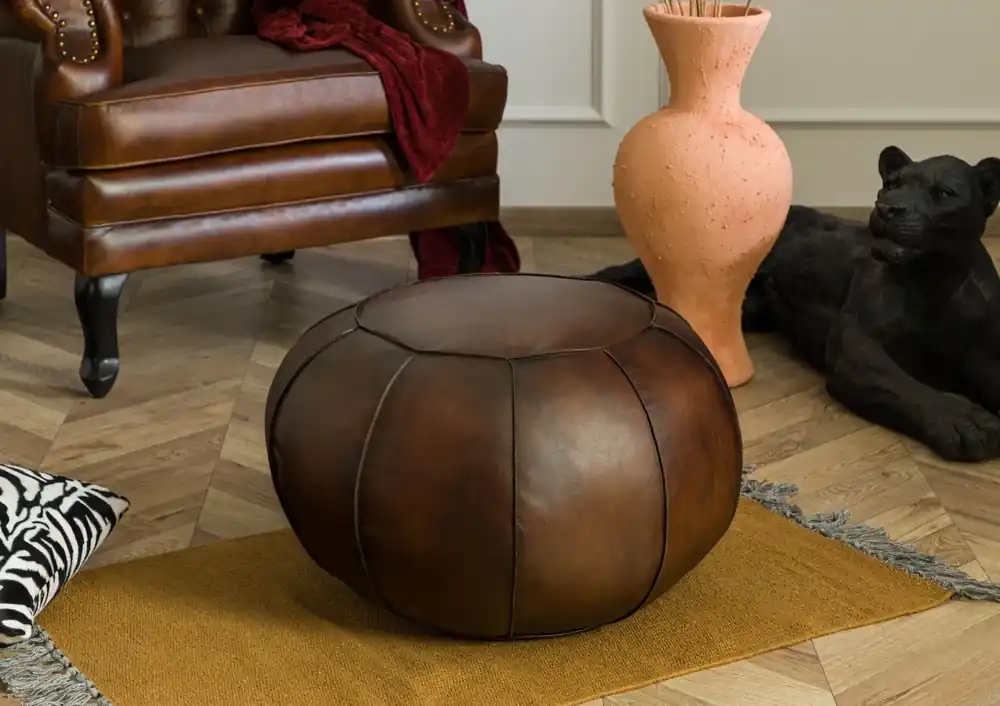 Ausverkauf Pouf Hocker Echtleder 58x58x38 braun CHESTERFIELD #19