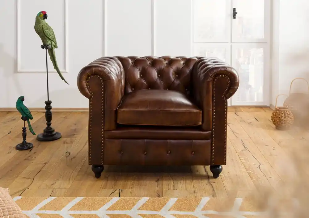Bestpreis Sessel Echtleder 105x82x75 braun CHESTERFIELD #102